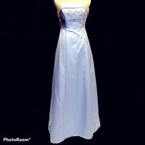 Baby Blue and White Satin A-Line Dress w/ Beading